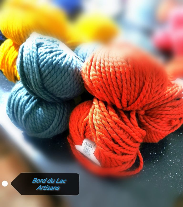 Colourful skeins of hand-spun yarn from the Adventures in Wool range at Bord Du Lac Artisans.